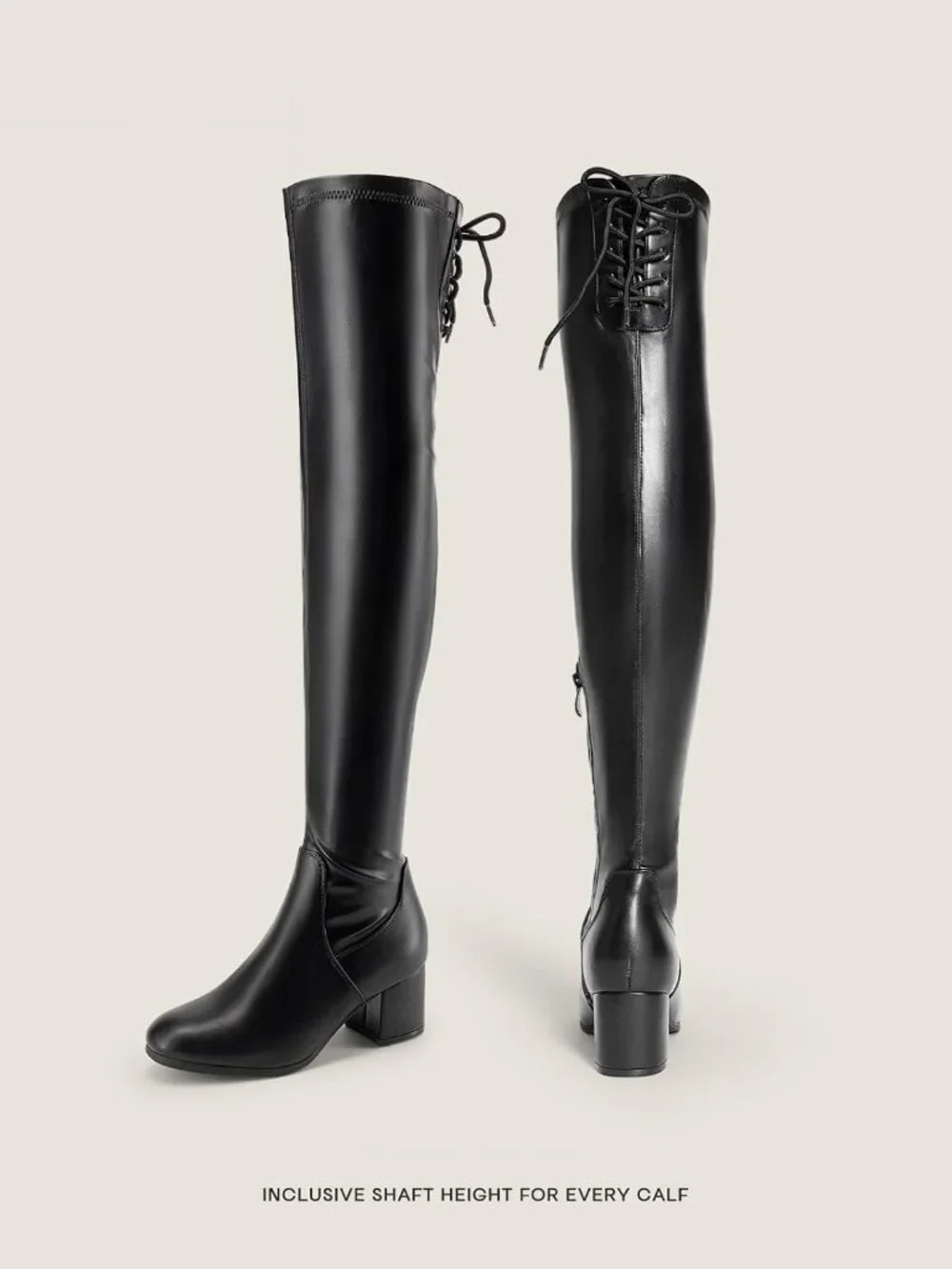 Women's Black Over the Knee Stretch Chunky Heel Thigh High Boot